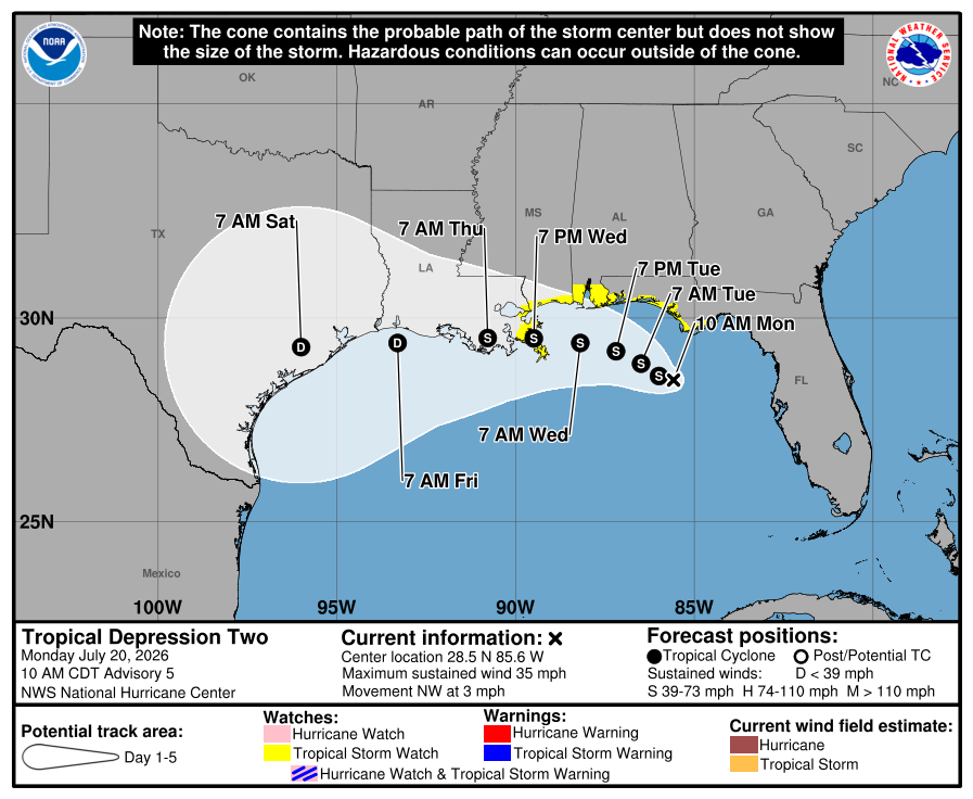 Tropical Depression 2 crawls in the Gulf, trying to organize