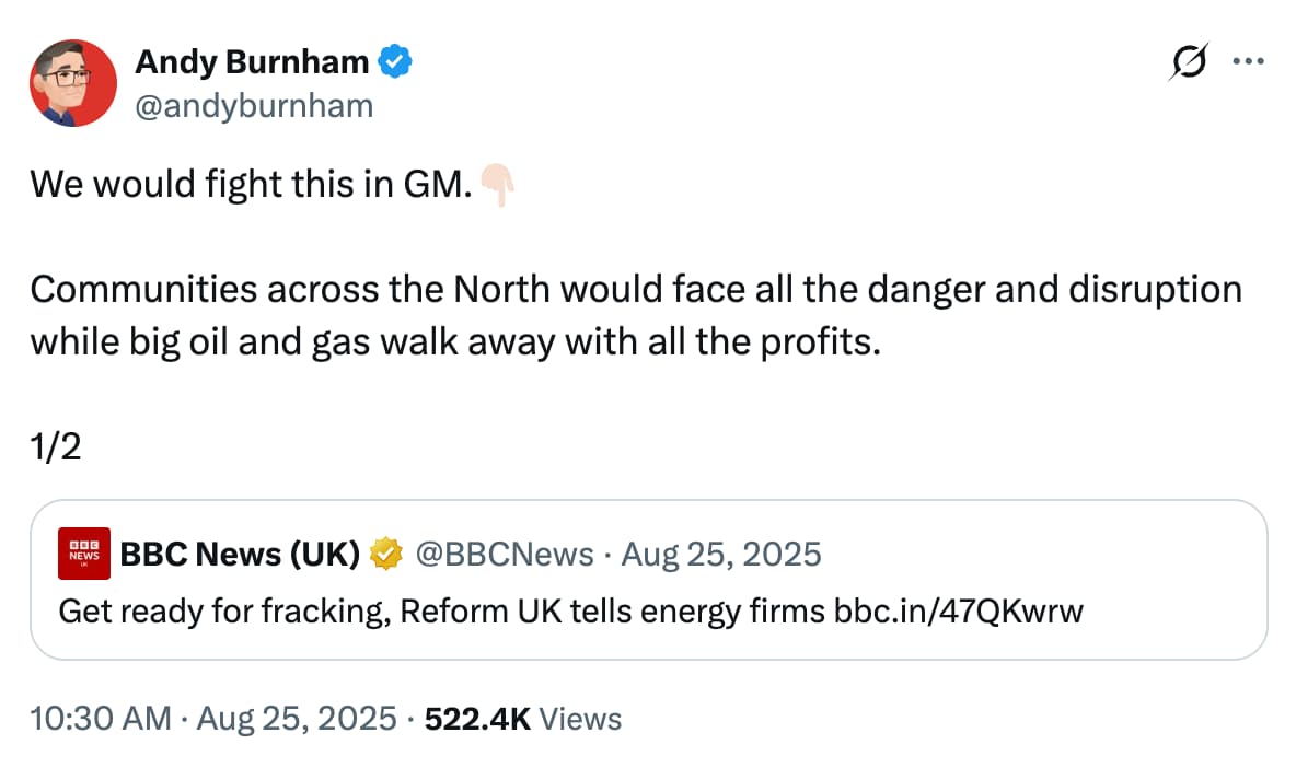 28 quotes from next UK leader Andy Burnham on climate, net-zero and fossil fuels