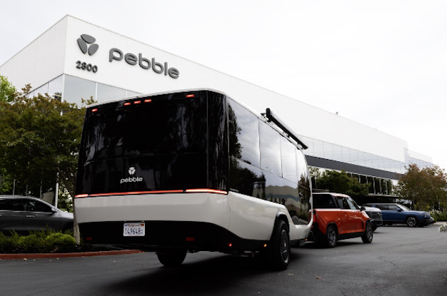 Pebble Flow electric RV towed by TELO’s MINI-sized electric truck