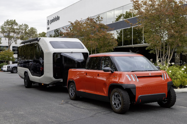 Pebble Flow electric RV towed by TELO’s MINI-sized electric truck
