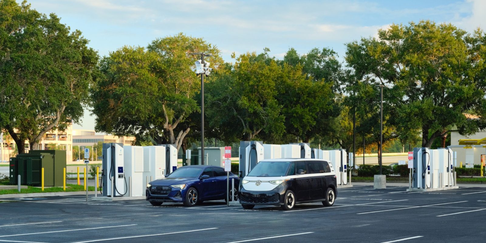 Electrify America’s biggest charging station yet opens in theme park territory
